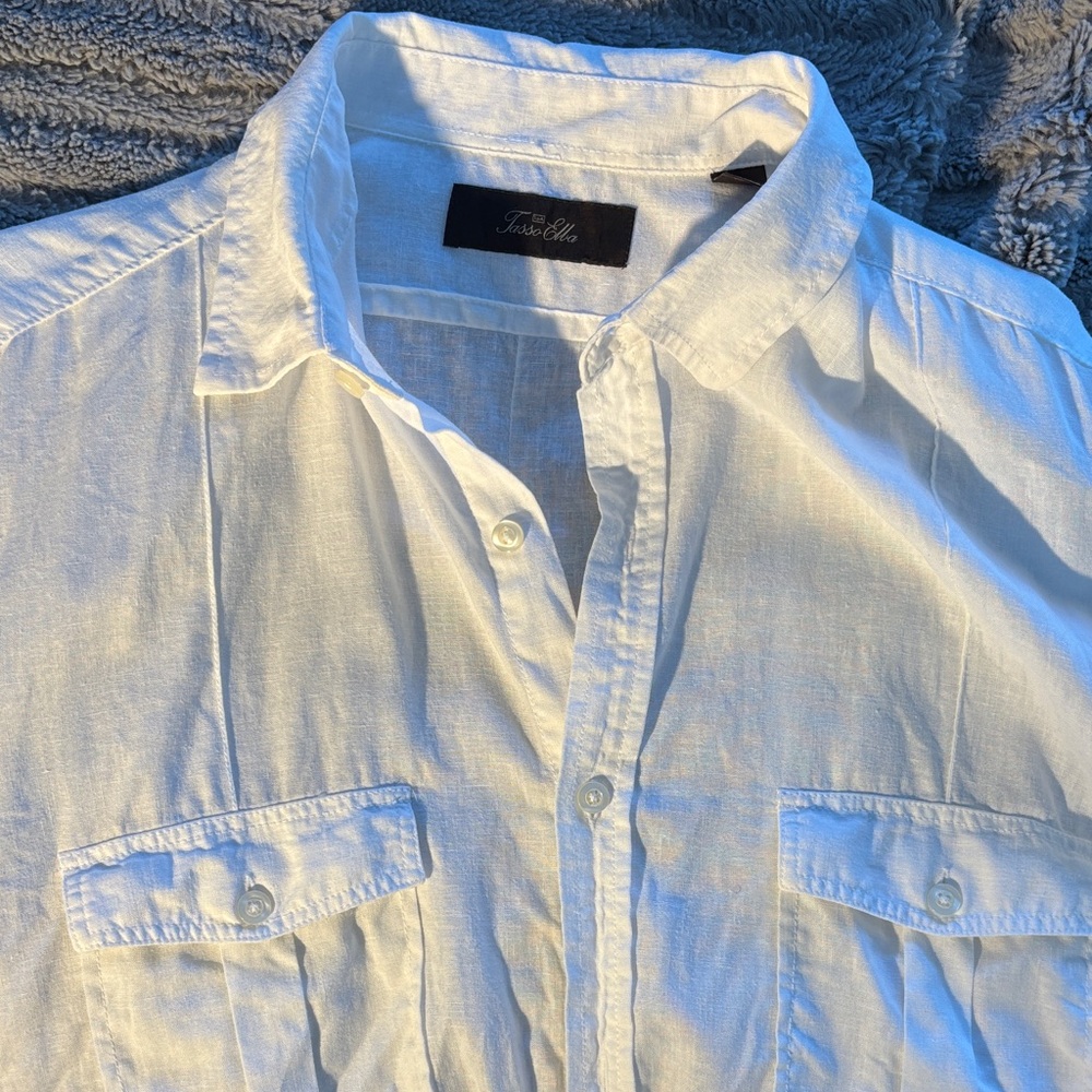 Tasso Elba White Casual Button-Down Shirt